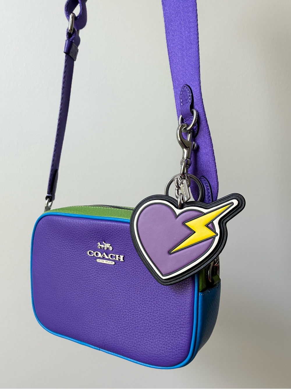 Coach Purple Heart with Yellow Lightning Key Ring